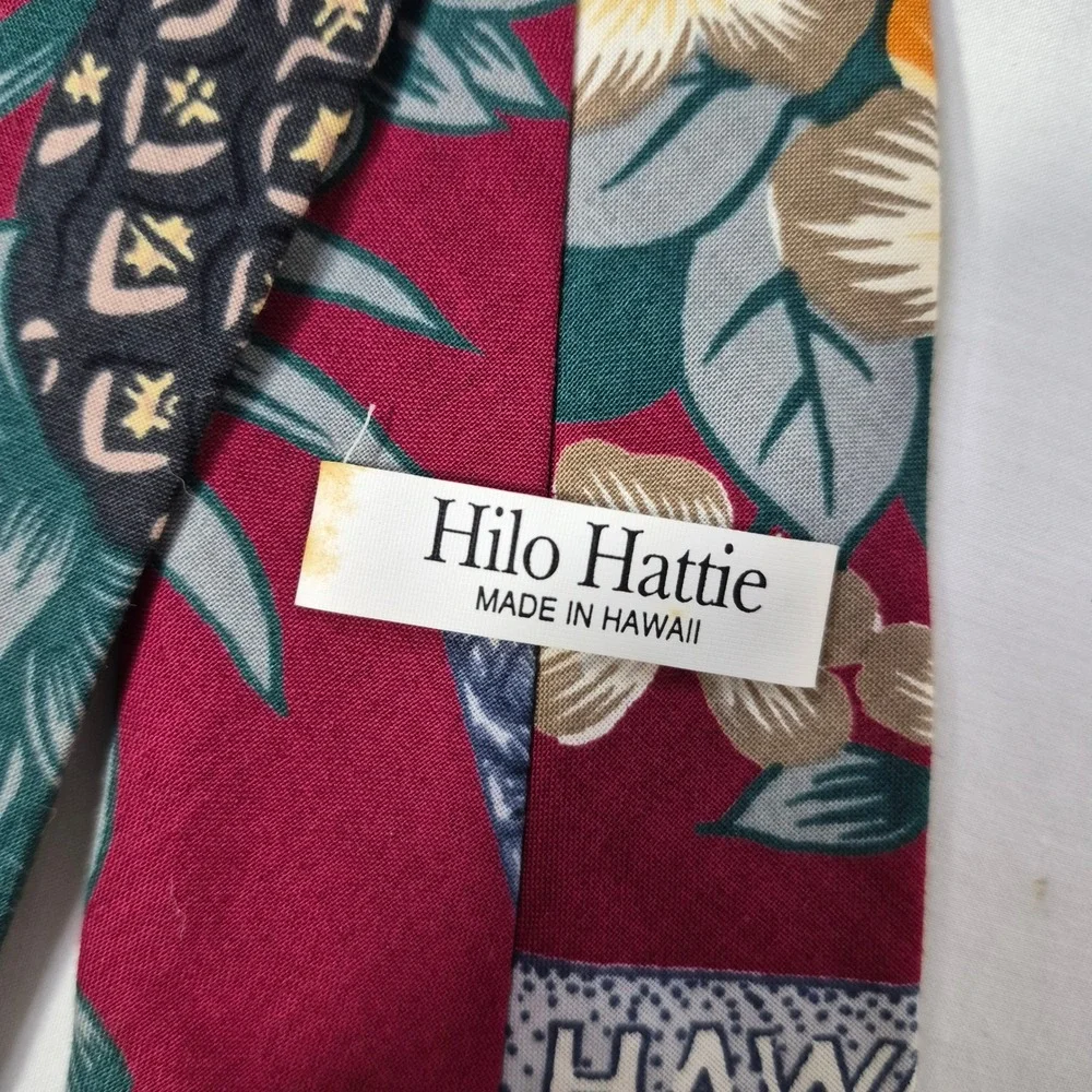 Hilo Hattie Tie‎ Mens Burgundy Hawaiian Tropical Pineapple Floral Necktie Cotton